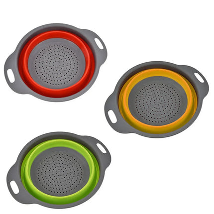 Silicone Round Folding Vegetable Fruits Washing Drain Basket Collapsible Colander Strainer Basket Kitchen Gadgets