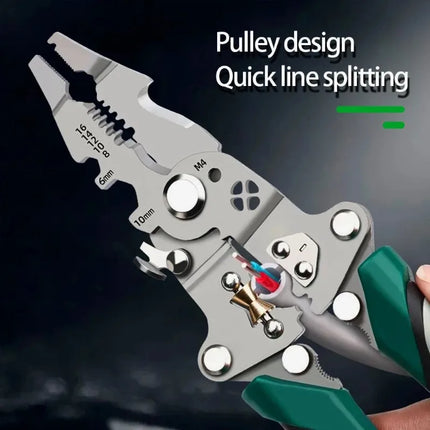 Foldable wire stripper, pulley design multi-function electrician wire splitter wire winding pliers crimping pliers hand tool