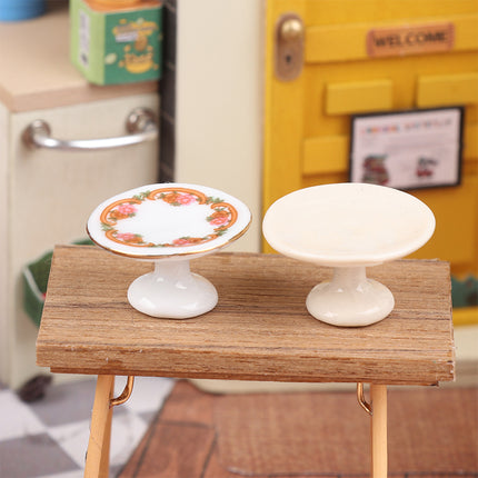 1:12 Dollhouse Miniature Ceramic Fruit Dish Plate Tall Tray Cake Plate Model Kitchen Accessories For Doll House Decor Toys Gift