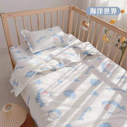 3Pcs Set Newborn Baby Bedding Sets Cotton Cartoon Printing Infant Toddlers Bed Sheet Pillowcase Duvet Cover Case Blanket Kids