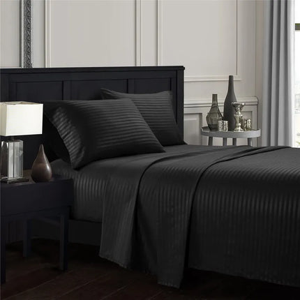 Embossed Brushed Stripe 3/4 Pieces Bed Set Flat Sheet Fitted Sheet Pillowcase Bedding Set for Twin Full Queen King Pillow Sham