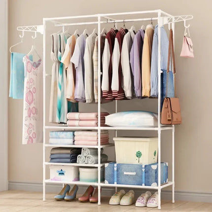 Metal Floor Clothes Rack with Shelves