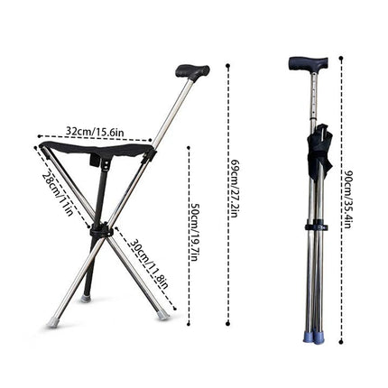 Lightweight Cane With Seats Height Adjustables 3 Legged Lightweight Folding Cane Versatile Stable Walking Stick For Elderly