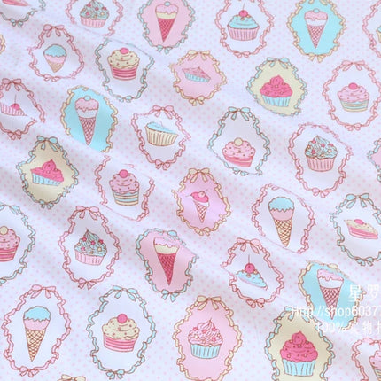 160x50cm Pure Cotton Cartoon Fabric, Making Cone Cake Ice Cream Printing Children's Bedding Cloth