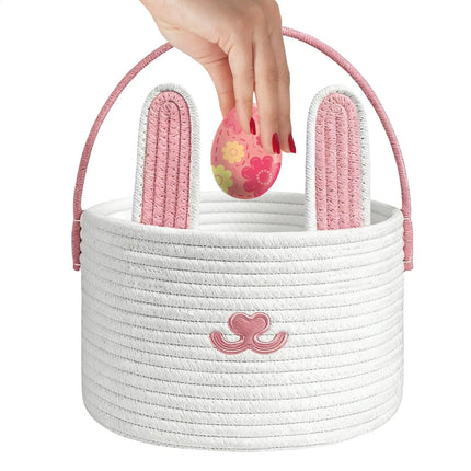 Easter Eggs Basket Easter Bunny Basket For Kids Woven Basket With Rabbit Ear Decor Easter Empty Candy Basket Container decor
