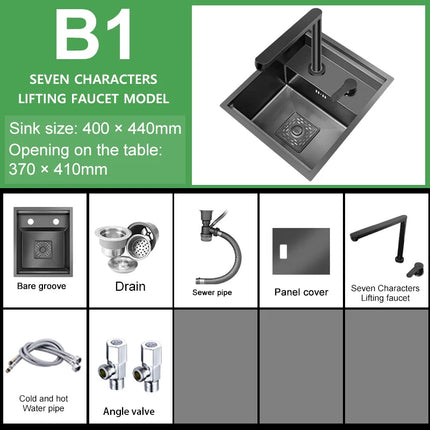 Hidden Bar Sink Stainless Steel Kitchen Sink Folding Faucet MIni Small Wash Basin Undermount for Workstation RV