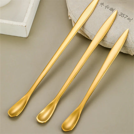 Stainless Steel Two in One Teaspoon Long Handle Cutlery Home Coffee Tea Stirring Spoon Tableware Mini Scoop Utensils for Kitchen