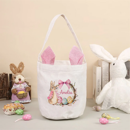 Personalized Name Easter Bunny Tote Bags gift for kids boys girls Egg Hunt Basket Party supplies Favors easter Bunny Theme decor