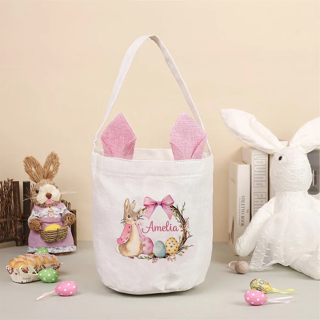 Personalized Name Easter Bunny Tote Bags gift for kids boys girls Egg Hunt Basket Party supplies Favors easter Bunny Theme decor