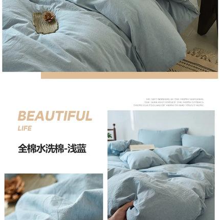 2025 New All-cotton Quilt Cover Class A Yarn-dyed Washed Cotton Single Bed Cover Solid Light Blue Breathable Bedding 220x240