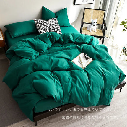 Bed Linen Bedding set Washed Cotton Four-Piece Bed Sheets Set Solid Color Green Simple Bed Quilt Cover Comforter Cover Duvet