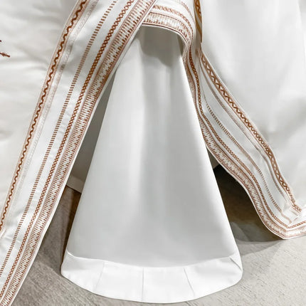 Stripe Embroidery Bedding Sets Luxury Egyptian Cotton Duvet Cover Fitted Bed Sheet Pillowcases Solid Color Mattress Cover