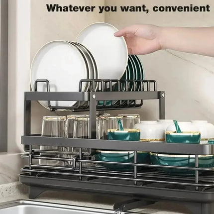 Adjustable Stainless Steel 2-Tier Dish Drying Rack