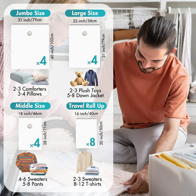 TAILI 20PCS Vacuum Storage Bags Wardrobe Organizer Vacuum Seal Bag Space Saving Bags for Clothes Pillow Bedding Blanket Storage