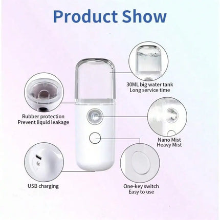 Nano Mist Sprayer Facial Portable Mist Humidifier Moisturizing Handy Water Sprayer Beauty Instrument Moisturizing Sprayer