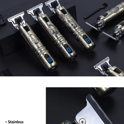 T9 LCD Electric Hairdresser Oil Shaving Head Electric Pusher Carving Electric Pusher Clipper Hair Precision Trimmer for Men Care