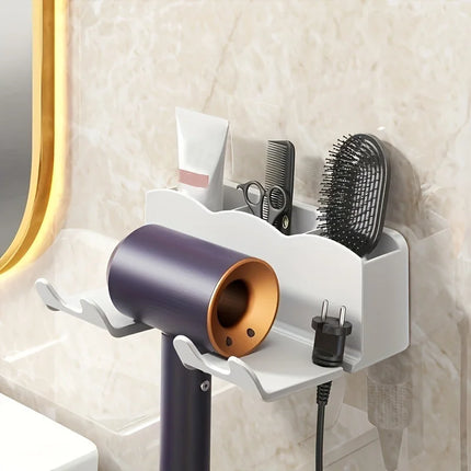 Non-Perforated Wall-Mounted Hair Dryer Storage Rack