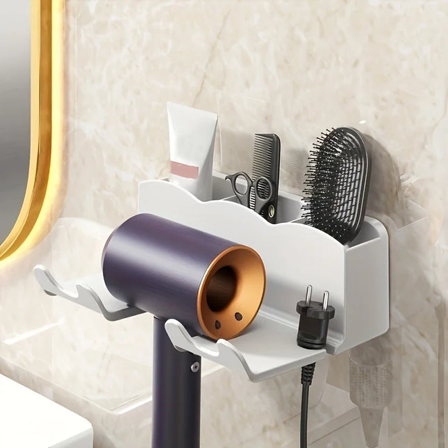 Non-Perforated Wall-Mounted Hair Dryer Storage Rack