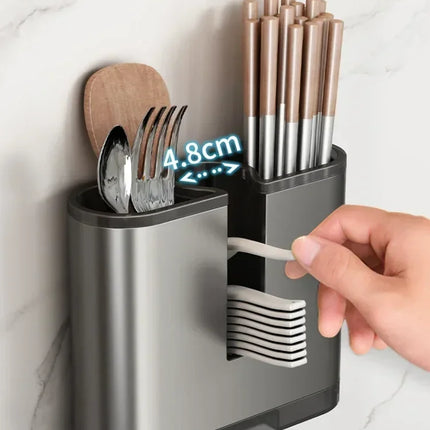 Wall-mounted Chopsticks Tube Kitchen Rack Wall Hanging Punch-free Tool Rest Cutter Drain Aluminium Chopsticks Cage Storage Box