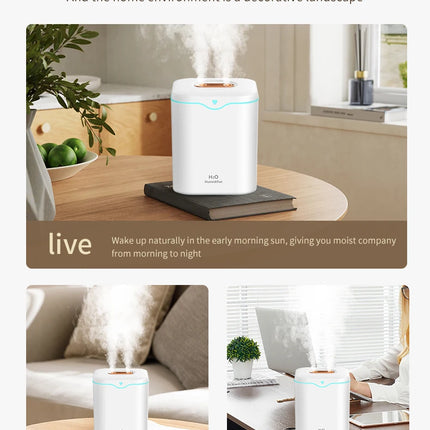 2000ml Large Capacity Double Spray Port Air Humidifier USB Silent Aromatherapy Diffuser Cool Mist Maker for Bedroom Home Office