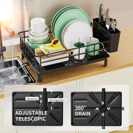 Multi-Functional Kitchen Dish Draining Rack with Cutlery Holder