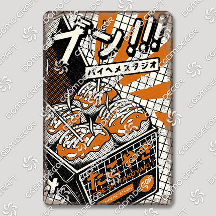 Cartoon Cat Japanese Food Plaque Tin Sign Retro Ramen Sushi Takoyaki Poster Metal Plates Bar Pub Restaurant Kitchen Wall Decor