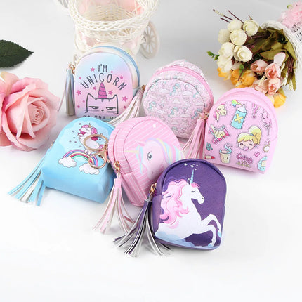 Women PU Leather Unicorn Coin Purse Mini Wallet Zipper Coin Backpack Keys Pouch Storage Bag Card Holder Home Storage Organizer