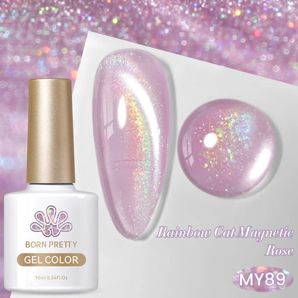 BORN PRETTY 10ml Rainbow Purple Water Light Cat Magnetic Gel Nail Polish Shining Sliver-light Holographics Semi Permanent UV Gel