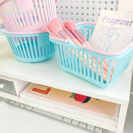 New Plastic Basket Organizer Portable Shopping Storage Box Desktop Sundries Toy Fruit Stationery Organizer Home Storage Baskets