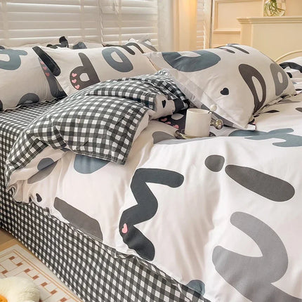 Cartoon Style Bed Sheet Set For Kids Cute Bunny Printed Bedding Set Breathable Durable постельное белье 이불세트 Queen/King Bedding