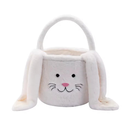 Cesta longa de orelha de coelho de pelúcia de páscoa com alça, balde de armazenamento de brinquedos de doces de pelúcia macia