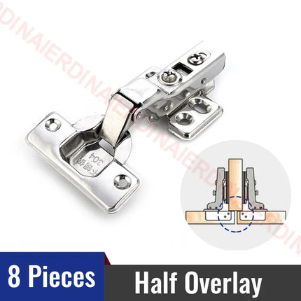 NAIERDI 8/10/12PCS Cabinet Hinges Stainless Steel Hydraulic Door Hinge Damper Buffer Soft Closing for Kitchen Cupboard Furniture