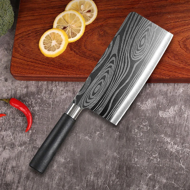 Laser Damascus Pattern Kitchen Knives Scissors Sharpening Rod Set
