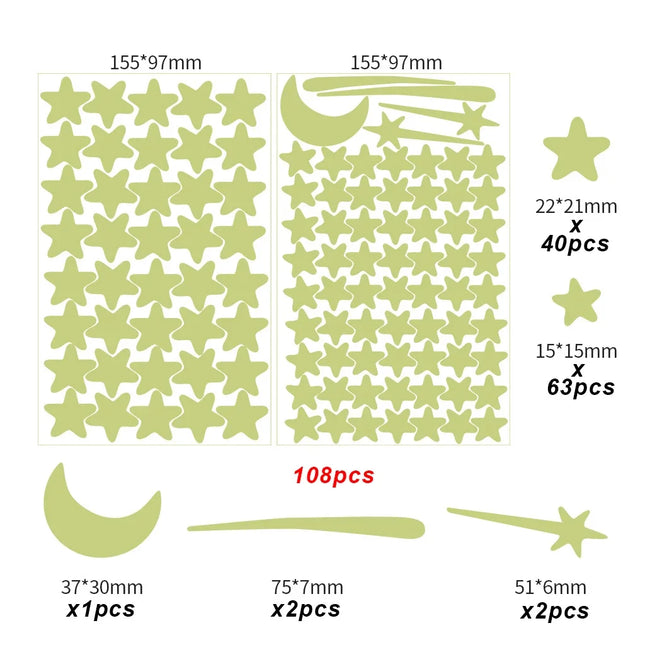 Glow in Dark Moon Stars Wall Stickers