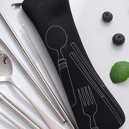 1PC Tableware Bag Fabic Portable Dinner Set Travel Picnic Fork Packaging Outdoor Camping Kitchen Home Storage Bags(only Bag)