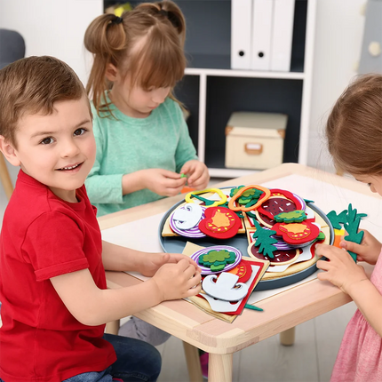 Montessori Pizza Puzzle Toys Simulated Food Toy Pretend Play Pizza Felt Kitchen Play Set for Toddlers And Kids Ages 3+