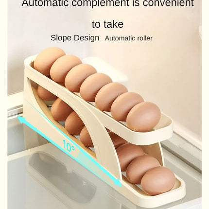 Automatic Scrolling Egg Rack Holder Storage Box Egg Basket Container Organizer Rolldown Refrigerator Egg Dispenser For Kitchen