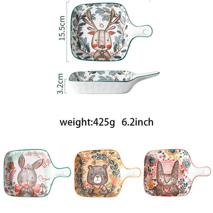 Ceramic Bakeware With Handle Forest Animals Baking Pan  Underglaze  Kitchen Tableware Salad Bowl Au Gratin Dishes