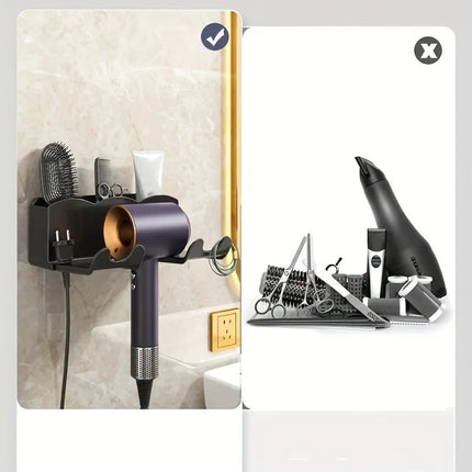 Non-Perforated Wall-Mounted Hair Dryer Storage Rack