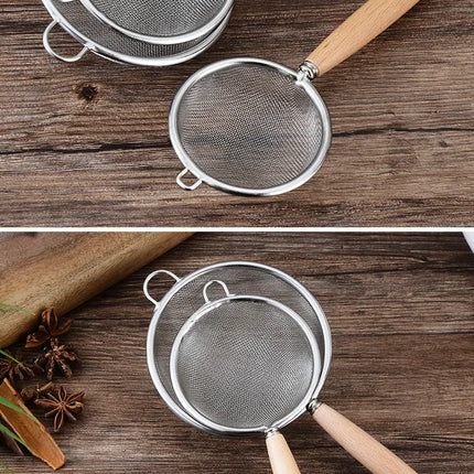 1pc 304 Stainless Steel Mesh Filter Spoon with Wooden Handle Flour Filter Spoon Household Kitchen Fried Food Filter Oil