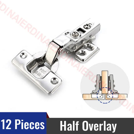 NAIERDI 8/10/12PCS Cabinet Hinges Stainless Steel Hydraulic Door Hinge Damper Buffer Soft Closing for Kitchen Cupboard Furniture
