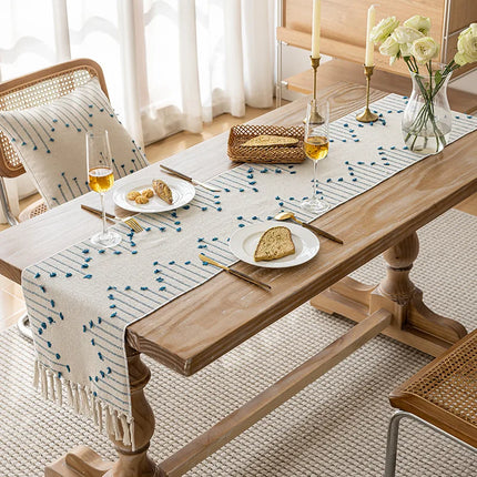 Natural Linen Table Runner with Tassels Dining Decor Wedding Birthday Christmas Decoration for Home tablecloth
