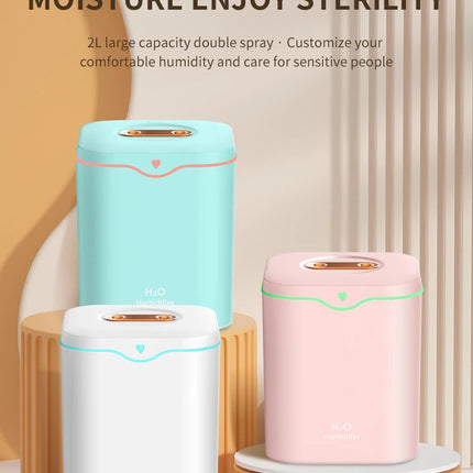 2000ml Large Capacity Double Spray Port Air Humidifier USB Silent Aromatherapy Diffuser Cool Mist Maker for Bedroom Home Office