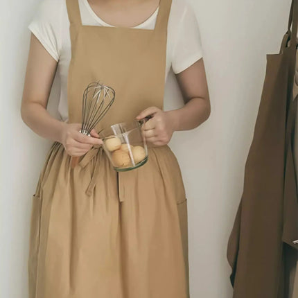 Long Pleated Waterproof Cotton Kitchen Apron for Salon Beauty Women's Anti-dirty Cooking Baking Pinafore Cleaning Work Clothes