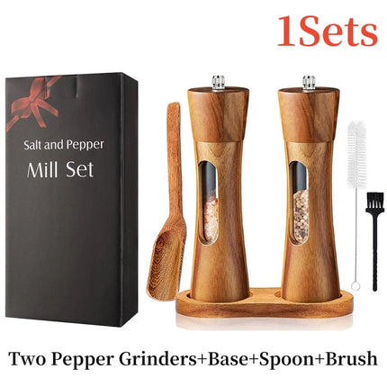 Acrylic Manual Salt Pepper Grinder Set Kitchen Sea Salt Pepper Grinder Pepper Mill Wooden Kitchen Pepper Shakers Spice Salt Mill