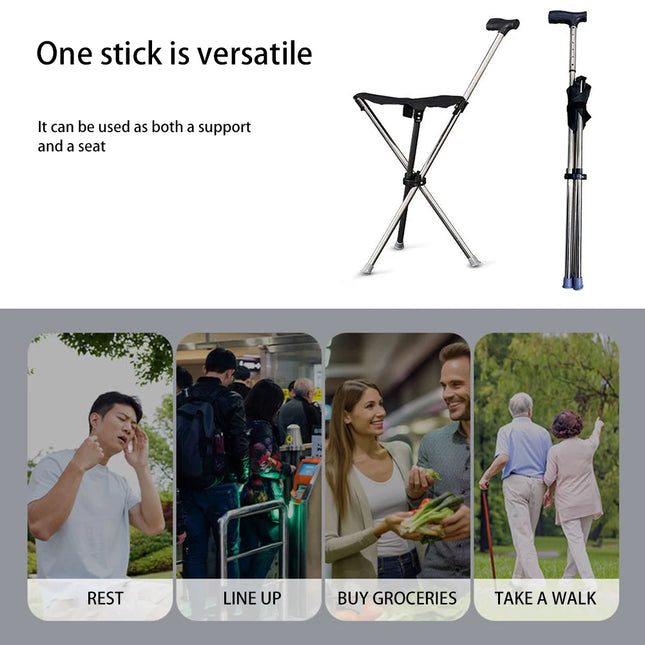 Lightweight Cane With Seats Height Adjustables 3 Legged Lightweight Folding Cane Versatile Stable Walking Stick For Elderly