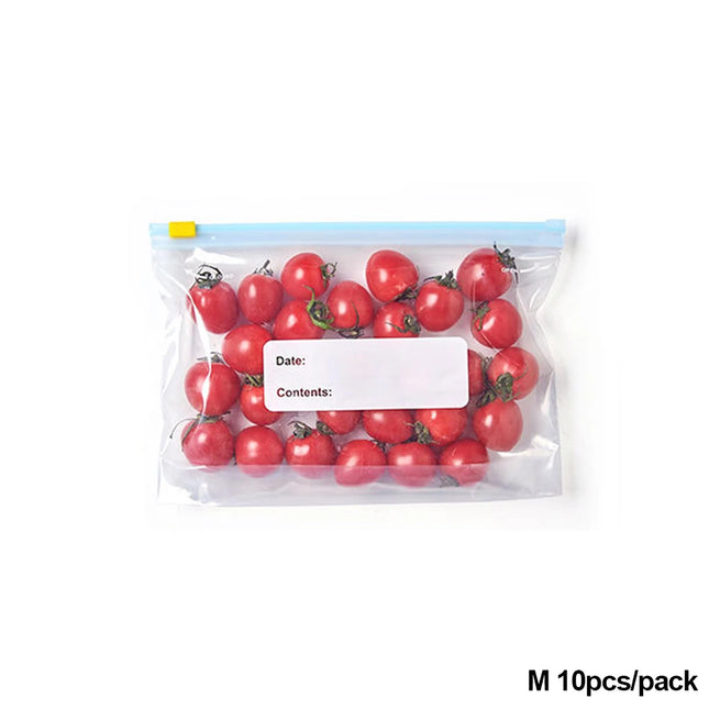 10Pcs Reusable Zipper Bag Stand Up Zip Shut Plastic Freezer Bag Fruit Vegetable Ziplock Kitchen Food Storage Organizer Pouch