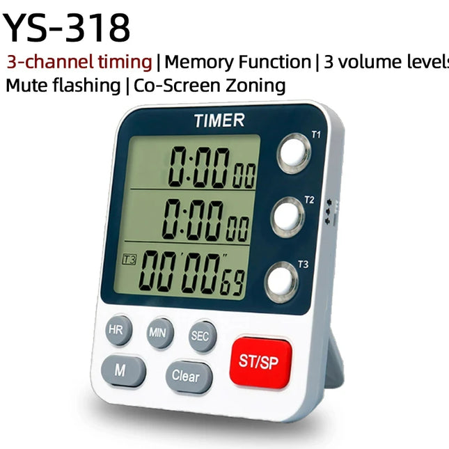 Digital Kitchen Timer 3 Channels Count UP/Down Timer 3 Levels Volume Alarm Clock  LCD Display Mute Flashing Timer for Studying