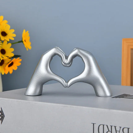 Gold Heart Hand Statue Modern Love Finger