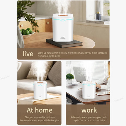 2000ml Large Capacity Double Spray Port Air Humidifier USB Silent Aromatherapy Diffuser Cool Mist Maker for Bedroom Home Office